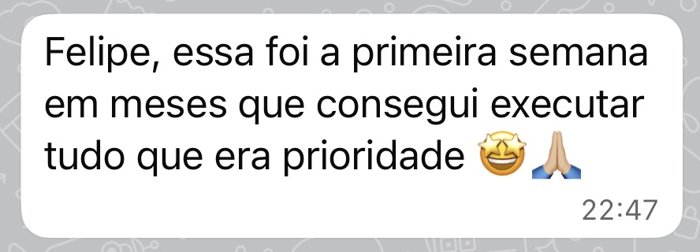 Depoimento por WhatsApp sobre rotina leve e flexível após a mentoria