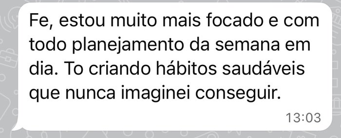 Depoimento por WhatsApp sobre agenda 100% e mais tempo sem culpa